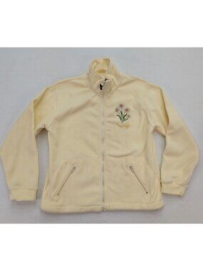 Grossglockner Women's Jacket Size M Cream Fleece Full Zip Embroidered Austria